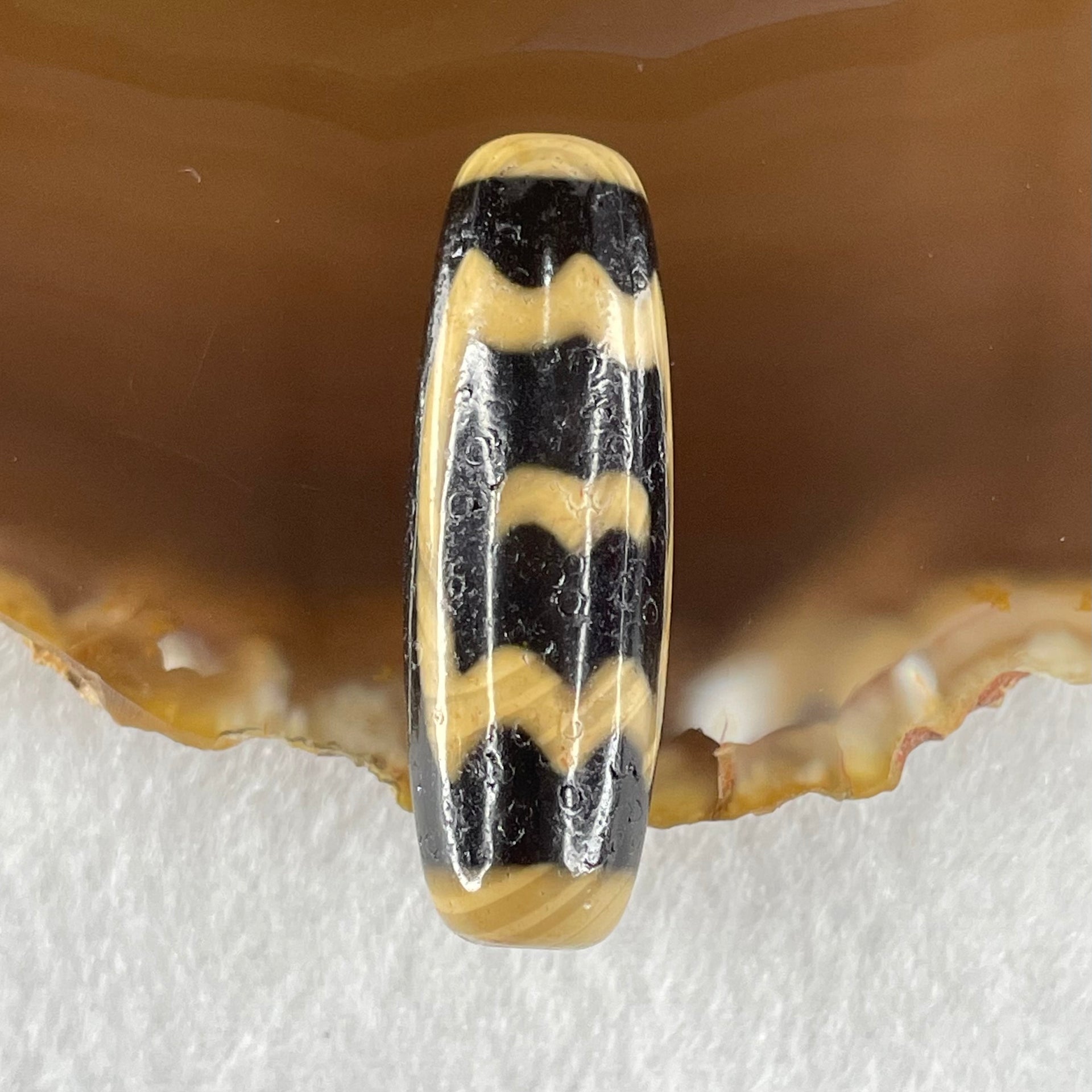 Natural Powerful Tibetan Old Oily Agate Double Garuda Dzi Bead Heavenly Master (Tian Zhu) 8.65g 37.0 by 12.2mm - Huangs Jadeite and Jewelry Pte Ltd