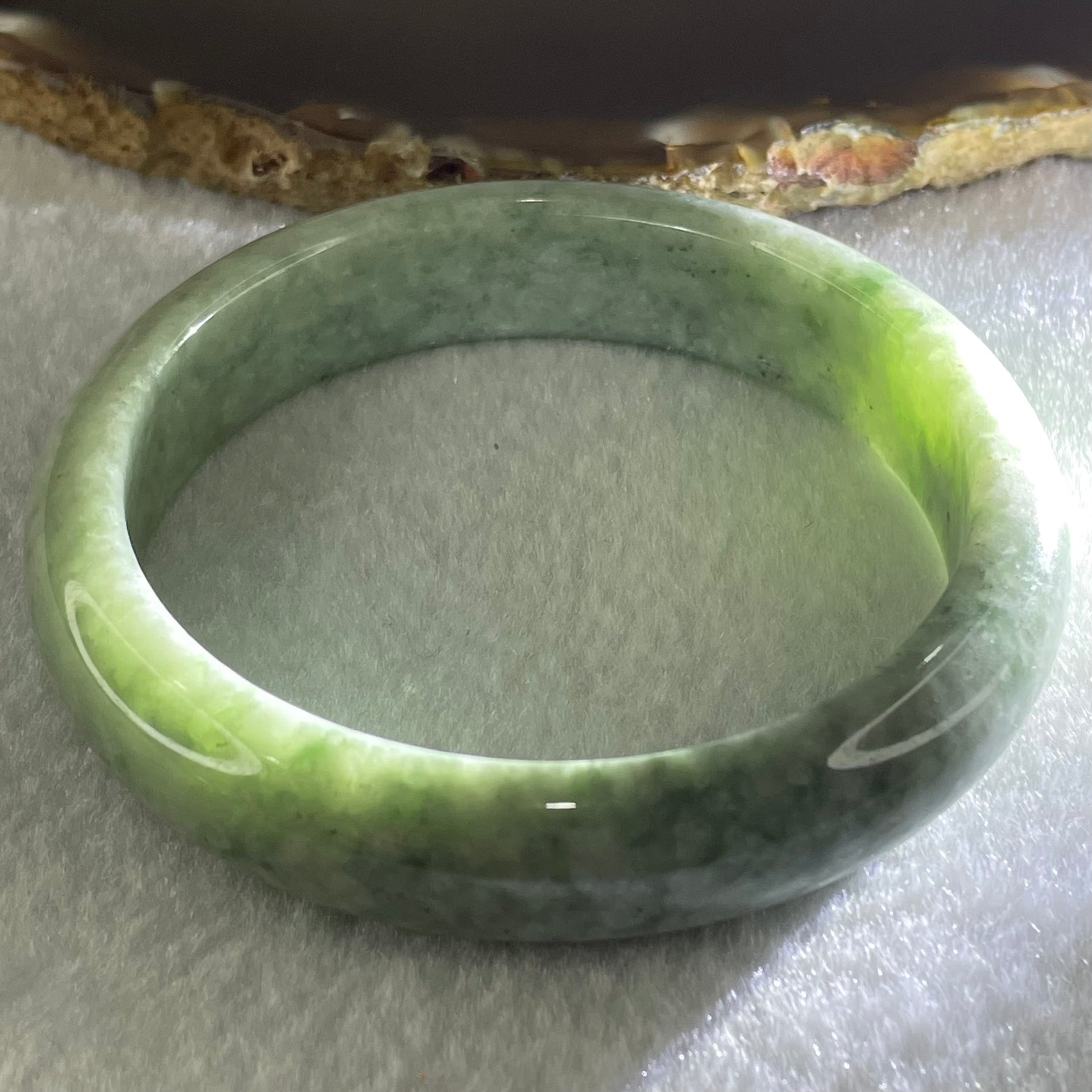 Type A Green Dou Qing Jadeite Bangle 51.01g Internal Diameter 57.8mm 13.7 by 7.8mm (Close to Perfect) - Huangs Jadeite and Jewelry Pte Ltd