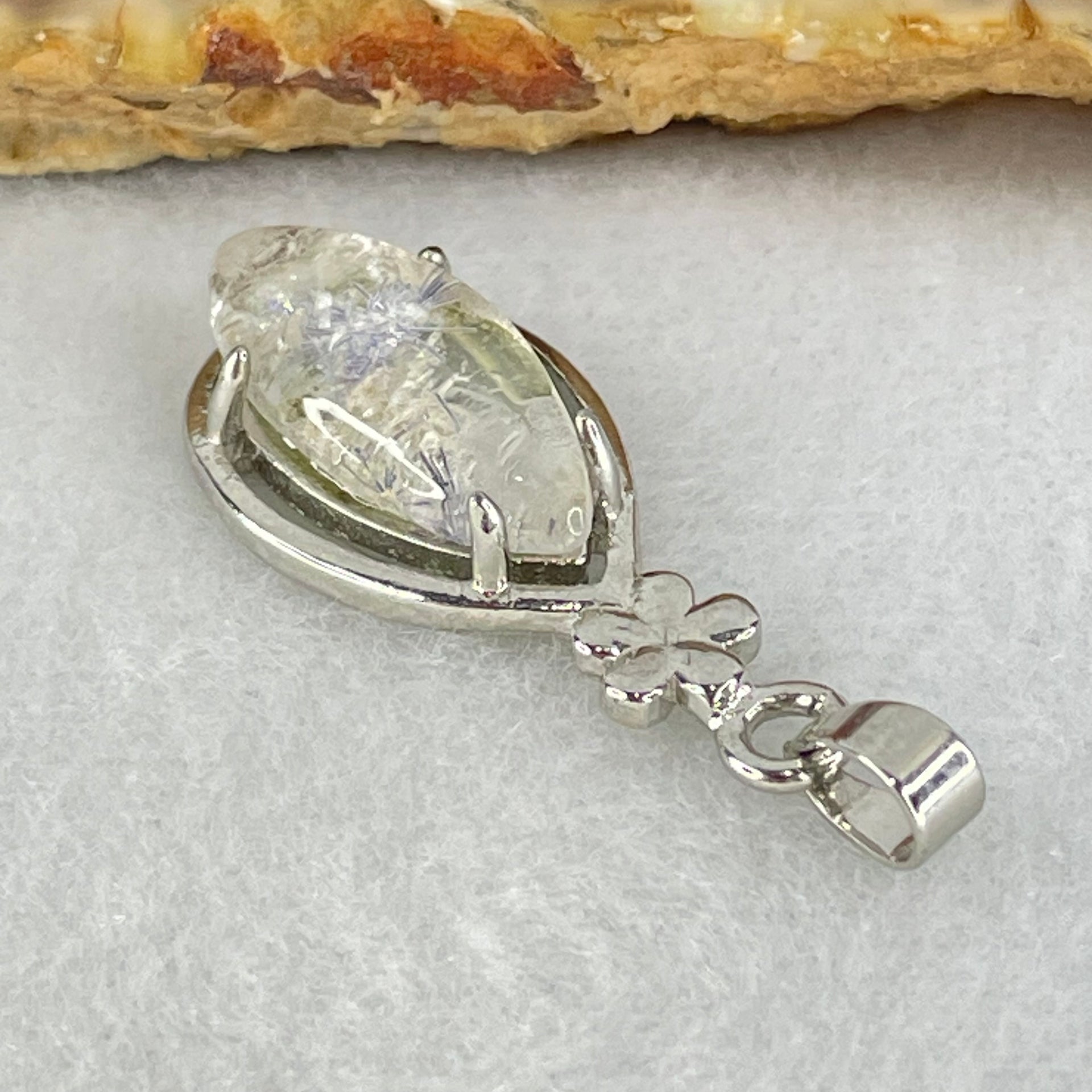 Good Grade Rare Natural Blue Dumortierite Rutilated Quartz in S925 Pendant 2.96g 18.2 by 8.2 by 3.5mm - Huangs Jadeite and Jewelry Pte Ltd