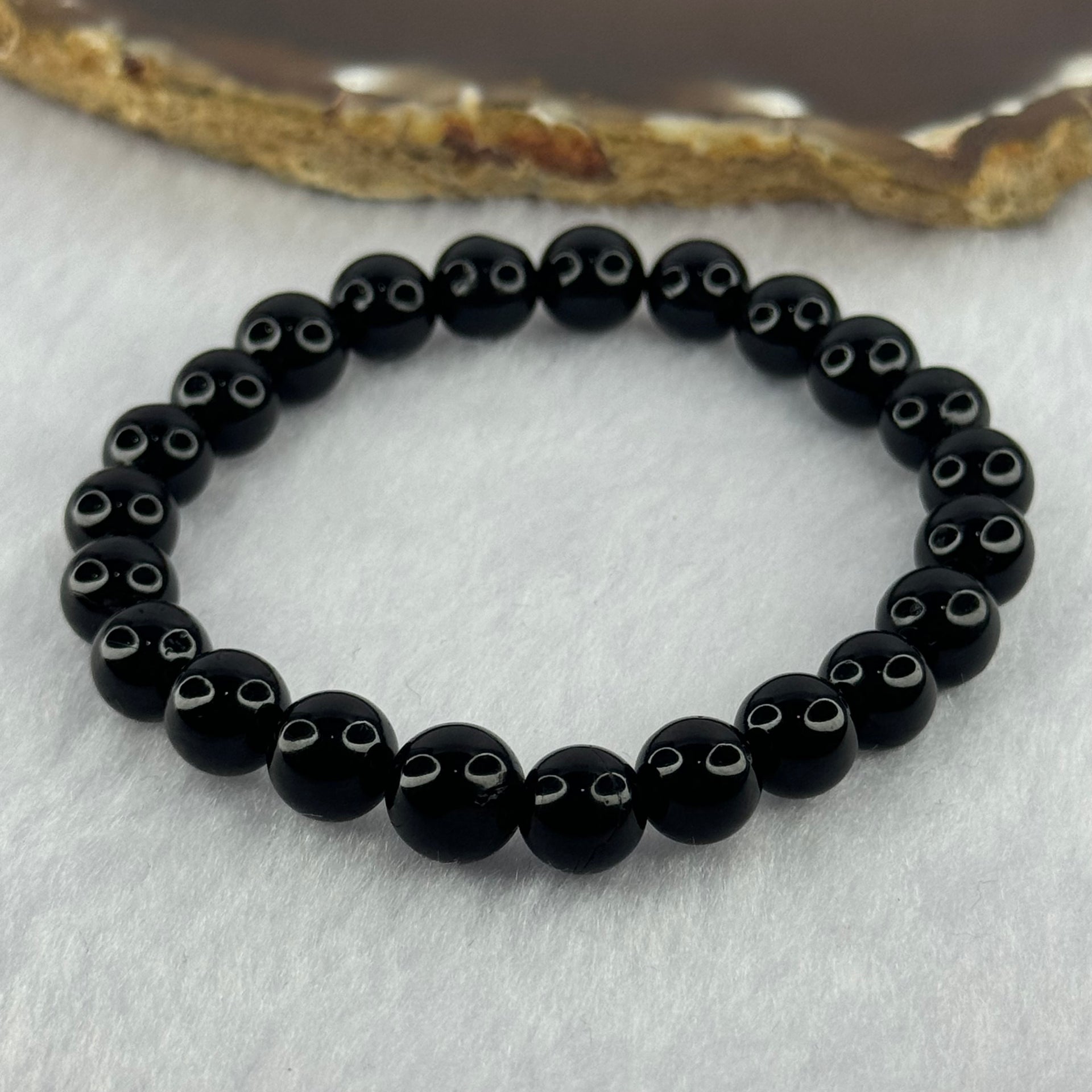 Natural Black Amber Beads Bracelet 6.94g 15cm 8.8mm 23 Beads - Huangs Jadeite and Jewelry Pte Ltd