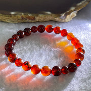 Natural Blood Red Amber Beads Bracelet 4.78g 14.5cm 7.3mm 25 Beads - Huangs Jadeite and Jewelry Pte Ltd