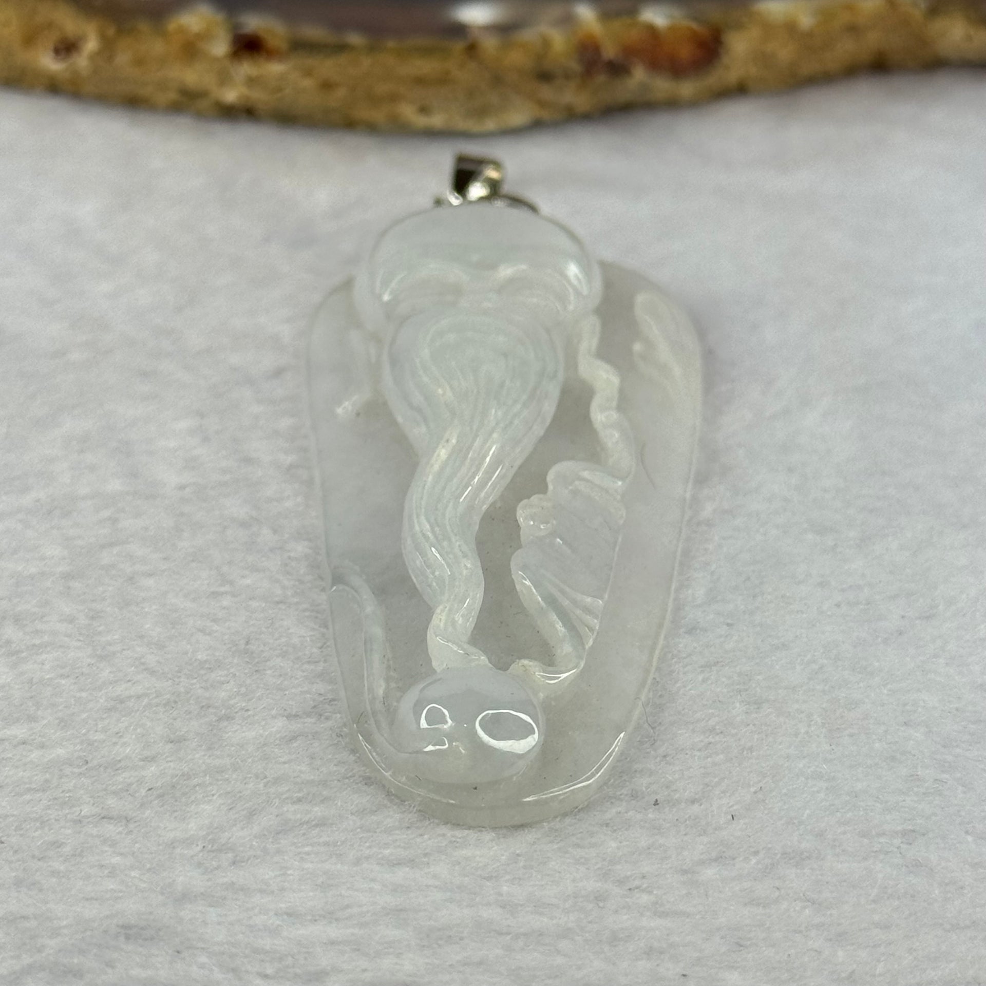 Type A Light Lavender Green Jadeite Shou Xing Gong Pendent With 18KGP Sliver Claps 24.08g 64.4 by 29.3 by 9.8mm - Huangs Jadeite and Jewelry Pte Ltd