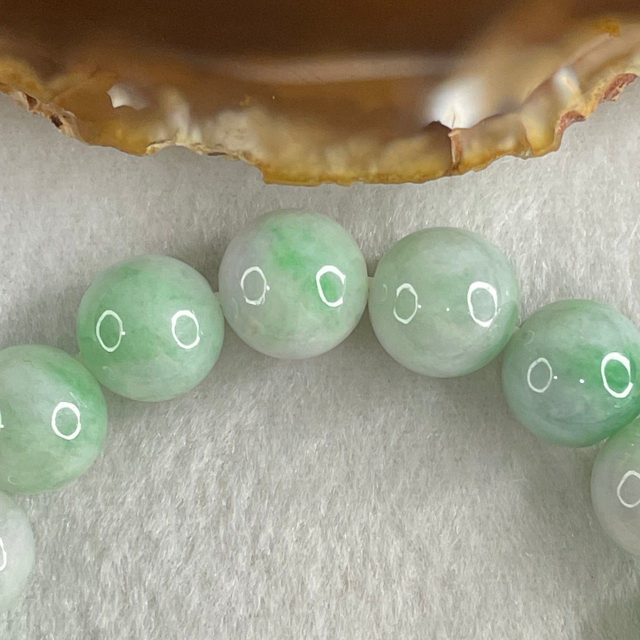 Type A Light Green with Light Lavender with Emerald Green Piao Huan Jadeite Beads Bracelet 48.39g 16cm 12.2mm 16 Beads - Huangs Jadeite and Jewelry Pte Ltd