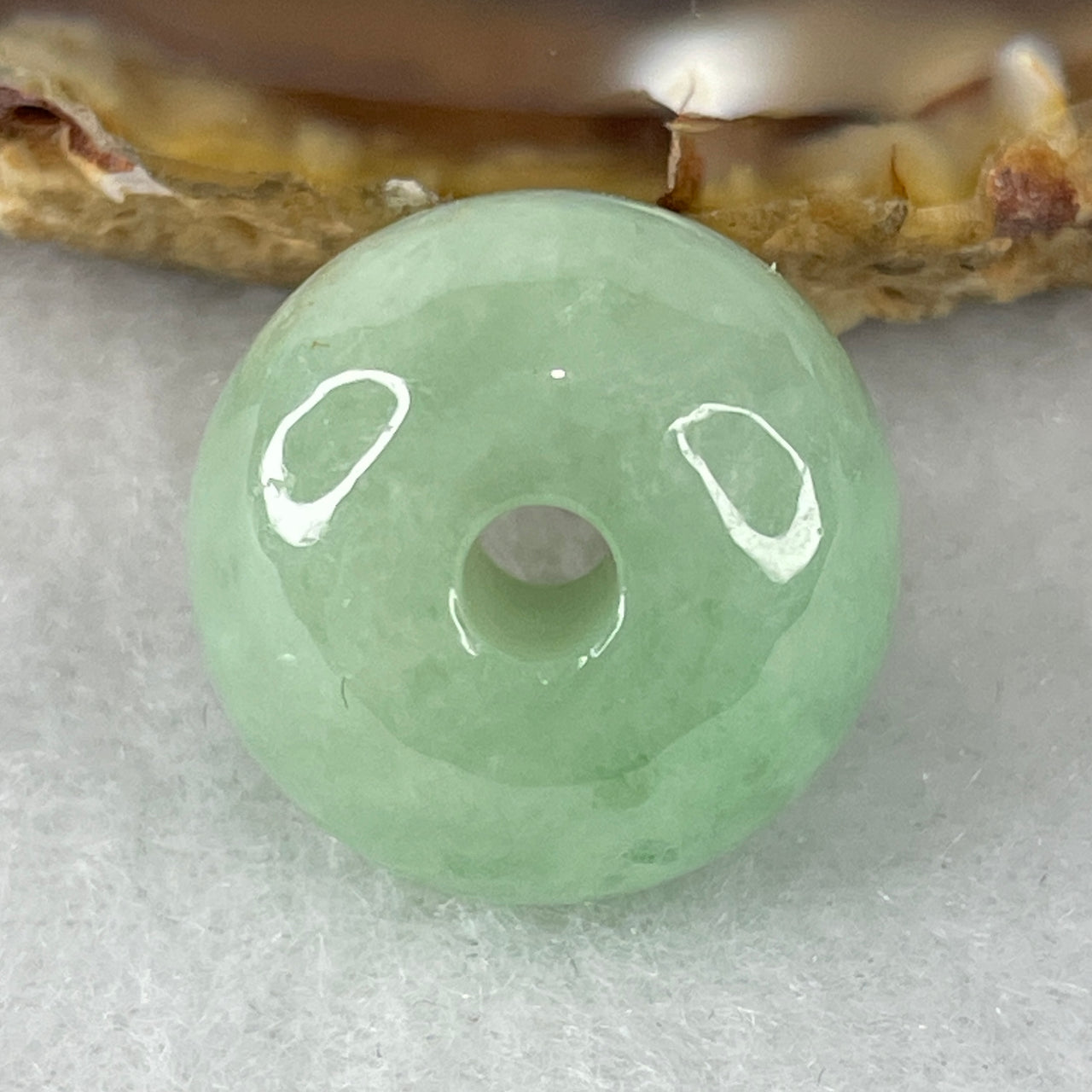 Natural Type A Light Apple Green Jadeite Ping An Kou Donut Pendant | 100% Untreated Hand-Polished Peace Buckle Talisman | Solid Plump Fei Cui Jade Pendant (8.46g | 18.1 × 13.5mm)