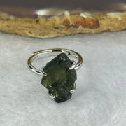 Natural Czech Republic Moldavite Meteorite Crystal in S925 Sliver Ring (Adjustable Size) 天然捷克陨石925银戒指 3.44g 15.9 by 11.4 by 7.8mm - Huangs Jadeite and Jewelry Pte Ltd