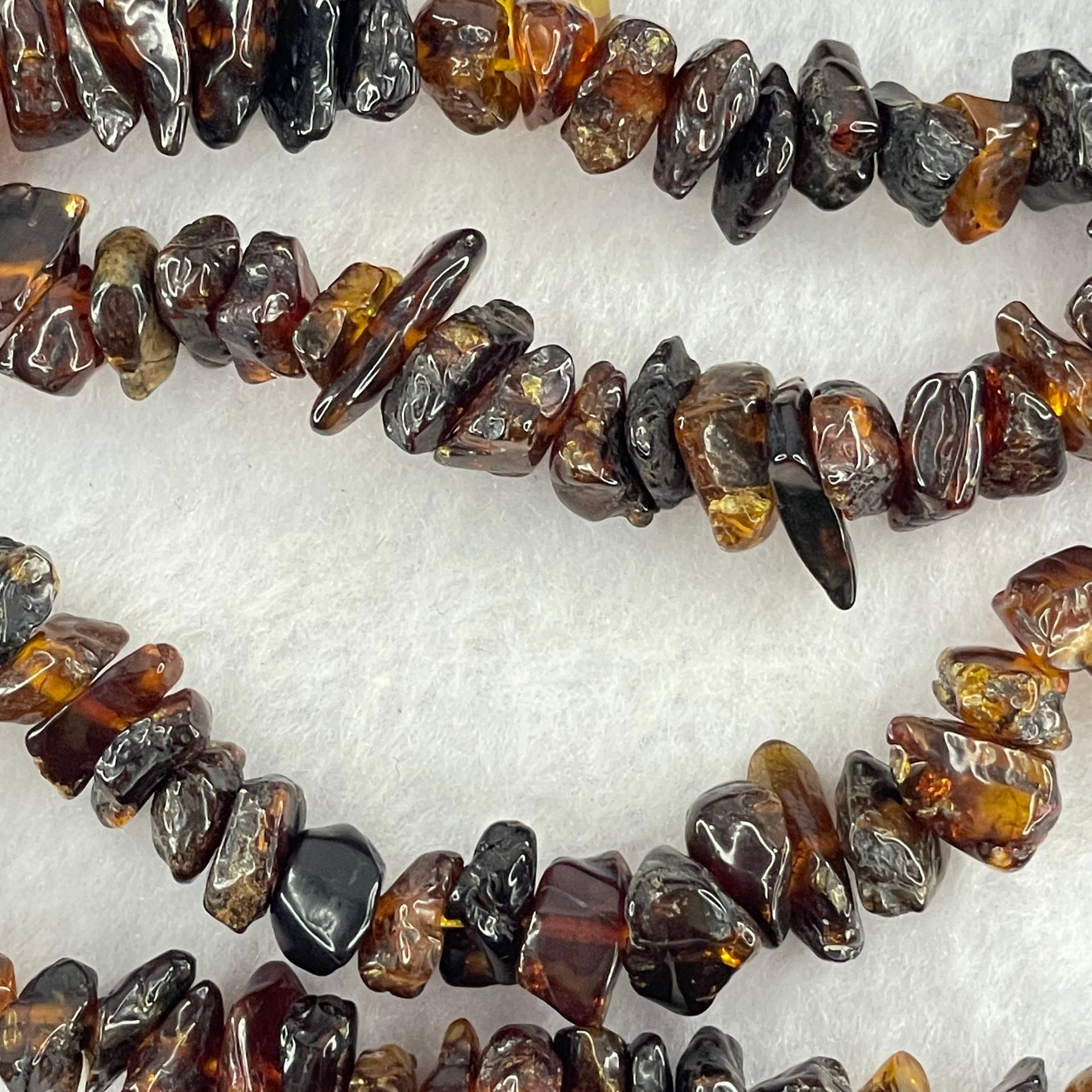 Natural Blood and Yellow Amber Beads Irregular Bracelet 39.81g 80cm 14.4 by 8.3 by 4.4mm to 7.8 by 7.7 by 4.9mm 95pcs - Huangs Jadeite and Jewelry Pte Ltd