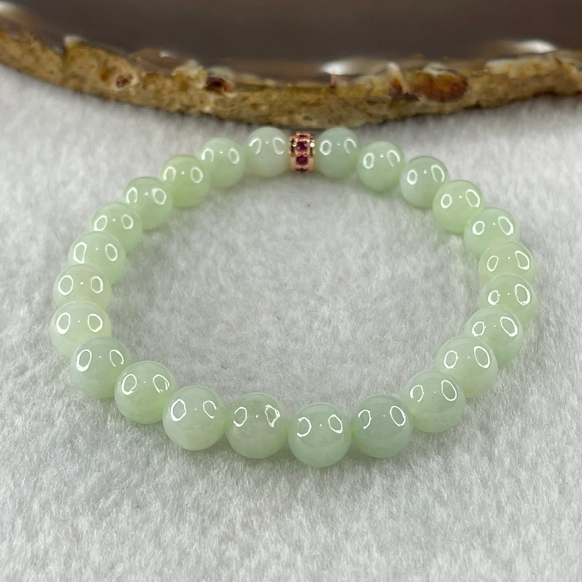 Type A Natural Light Apple Green Jadeite Beads Bracelet 18.06g 15cm 7.8mm 24 Beads - Huangs Jadeite and Jewelry Pte Ltd