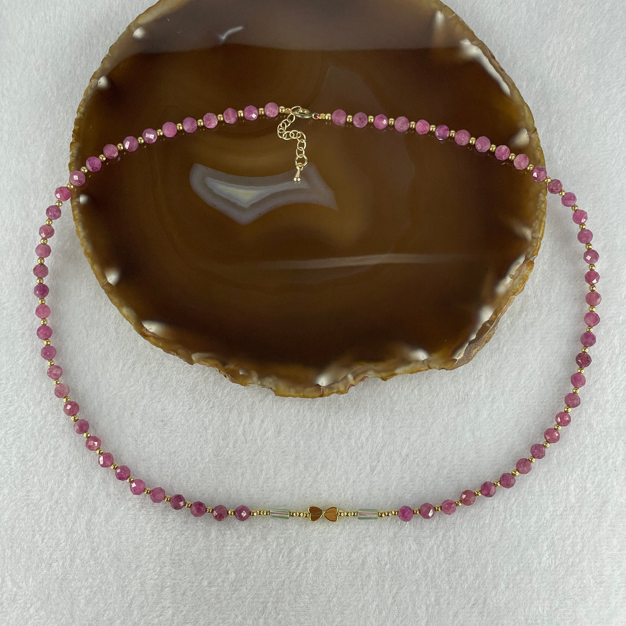 Natural Watermelon Tourmaline Crystal Beads with Charm Necklace 15.46g 50cm 5.3mm 66Beads