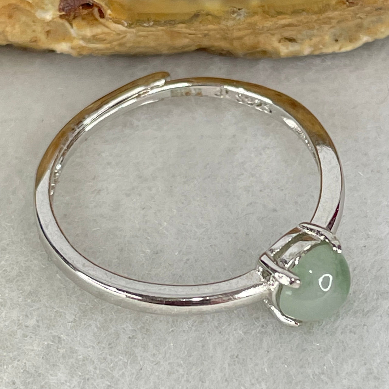 Type A Semi Icy Lavender with Green Cabochon Jadeite in S925 Sliver Ring (Adjustable Size) 1.20g 5.1 by 3.5mm - Huangs Jadeite and Jewelry Pte Ltd