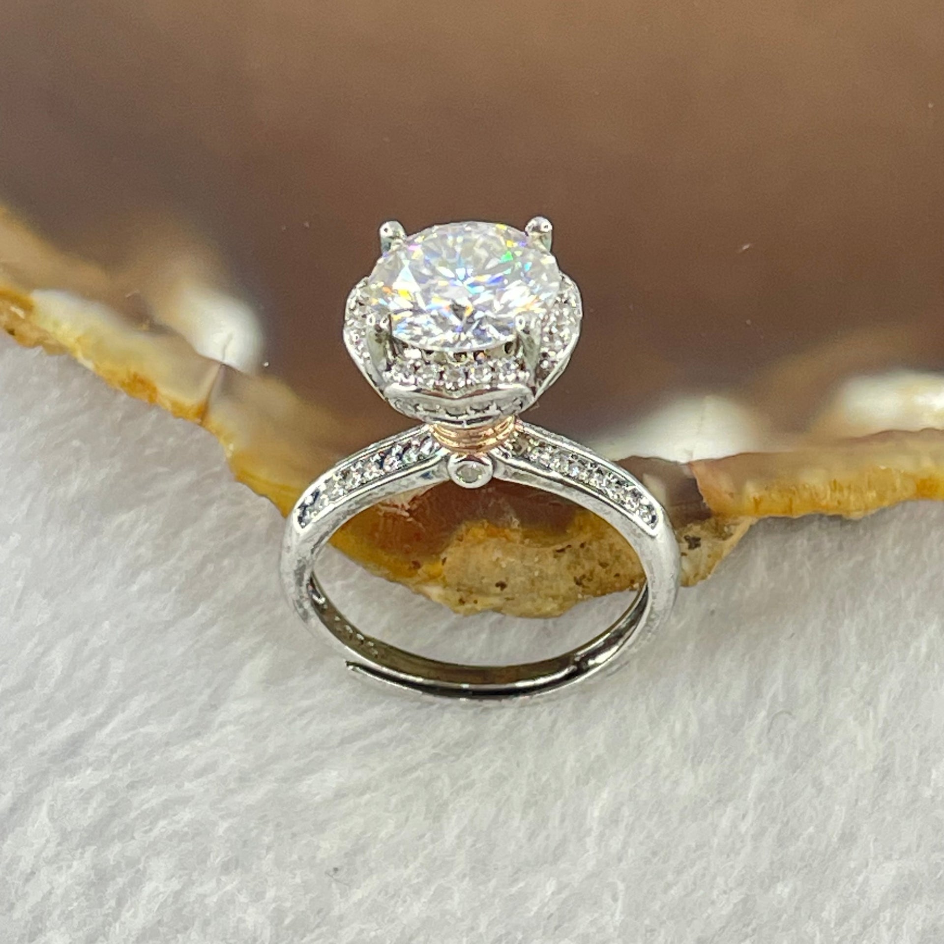 Colourless Cubic Zirconia with Crystals In S925 Sliver Ring (Adjustable Size) 4.33g 8.6 by 5.5mm - Huangs Jadeite and Jewelry Pte Ltd