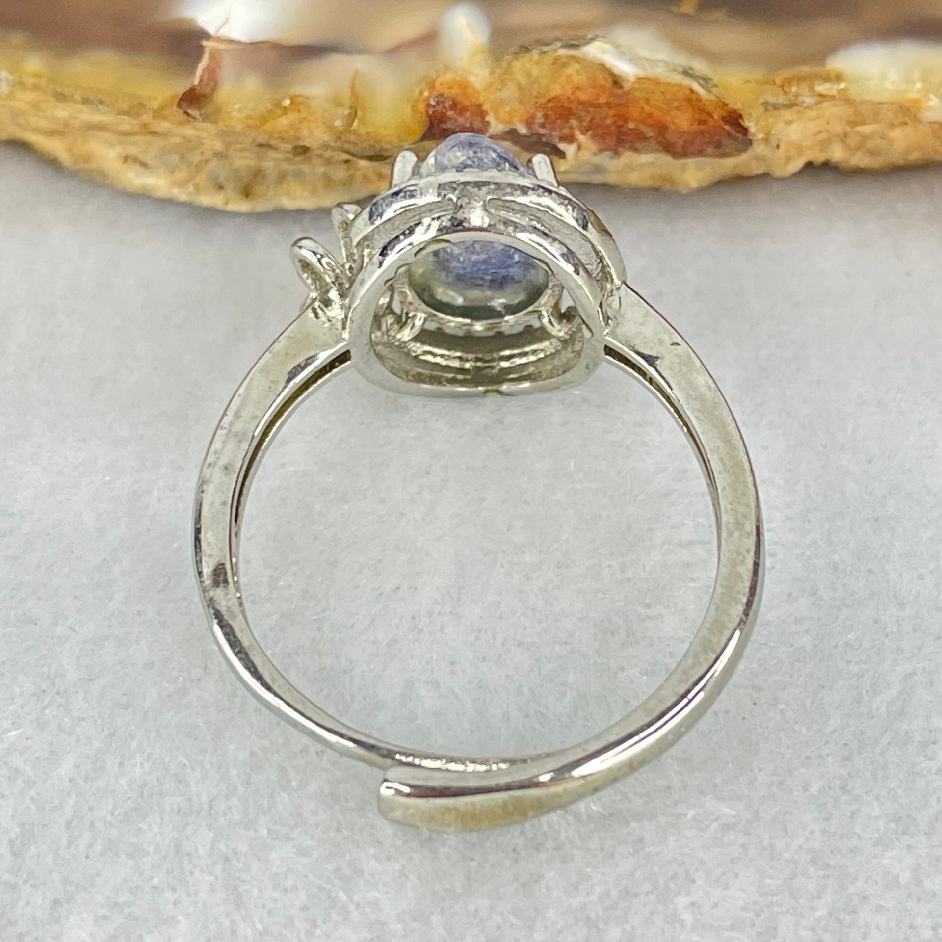 Rare Good Grade Natural Blue Dumortierite Rutilated Quartz in S925 Sliver Ring (Adjustable Size) 2.23g 9.8 by 6.7 by 3.6mm - Huangs Jadeite and Jewelry Pte Ltd
