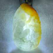 Type A Light Faint and Lavender with Yellow Brownish Red Patches Jadeite Double Sided Chinese Flying Fairy With Dragon and Shan Shui Pendant 100.99g 83.7 by 50.6 by 12.0mm - Huangs Jadeite and Jewelry Pte Ltd