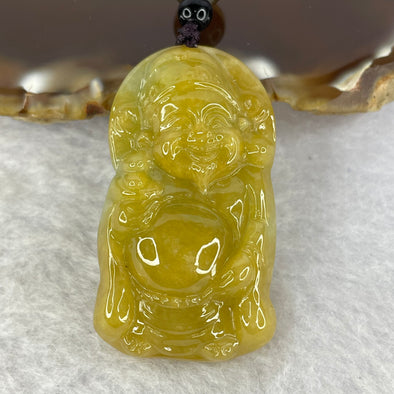Type A Yellow Jadeite Cai Shen God of Fortune Pendent 29.76g 43.1 by 24.9 by 12.3mm