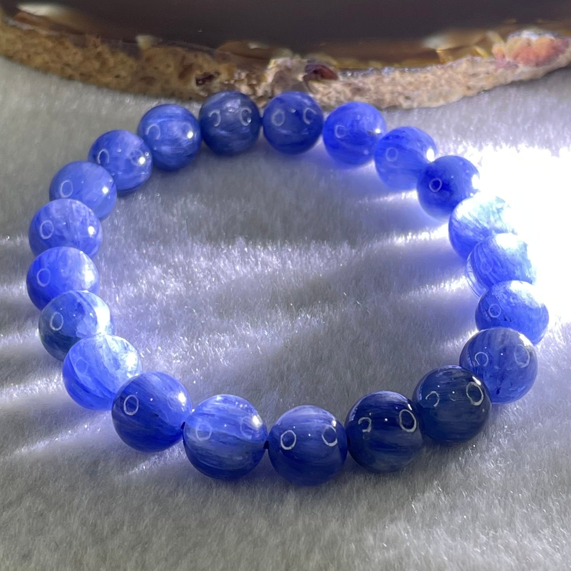 Natural Blue Kyanite Beads Bracelet 28.18g 15.5cm 9.4mm 21 Beads - Huangs Jadeite and Jewelry Pte Ltd