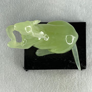 Natural Green Serpentine Kangaroo and Baby with Wooden Stand Display 374.2g 108.0 by 150.0 by 72.0mm - Huangs Jadeite and Jewelry Pte Ltd