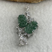 Natural Type A Icy Blueish Green Jadeite Double Leaf Pendant in S925 Silver |  (4.97g | 14.5 x 9.5 x 1.5mm | Double Growth & Executive Success Anchor, Feng Shui Prosperity & Harmony Pendant) - Huangs Jadeite and Jewelry Pte Ltd