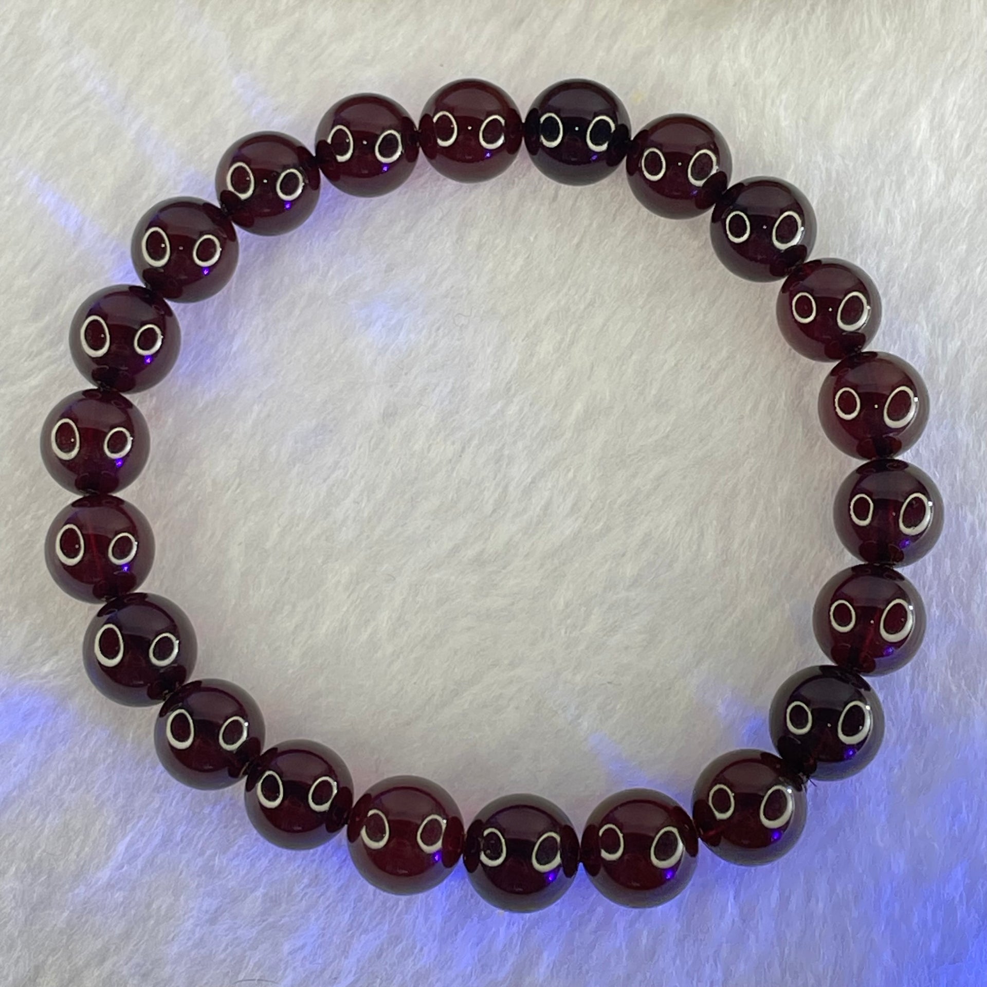 Natural Dark Blood Red Amber Beads Bracelet 天然血珀手链 7.48g 16cm 8.6mm 22 Beads - Huangs Jadeite and Jewelry Pte Ltd