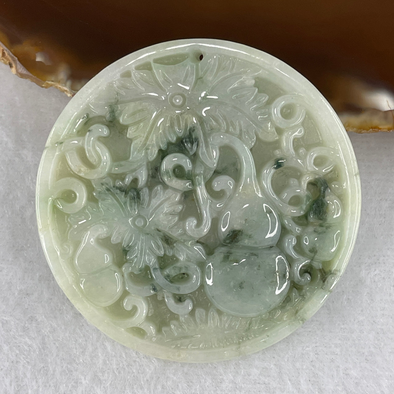 Natural Type A Green Jadeite Hulu with Flower Pendant | 100% Untreated Dark Green Piao Hua Calabash | Statement Fei Cui Jade Gourd Pendant (37.32g | 51.9 × 6.5mm)
