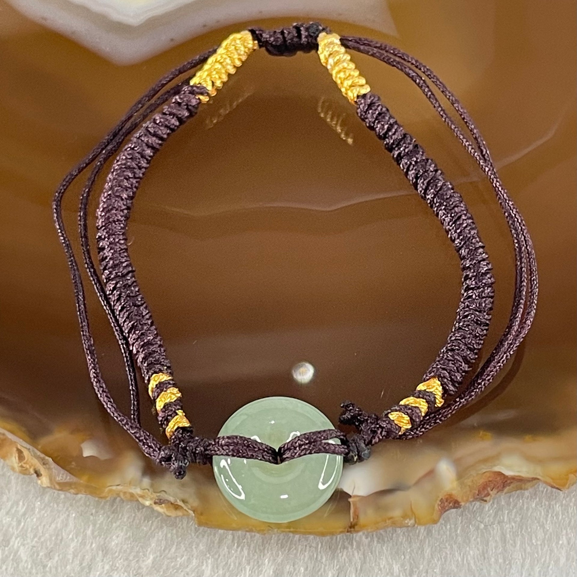 Type A Blueish Green Jadeite Ping An Kou Donut In String Bracelet 2.06g 12.7 by 4.4mm - Huangs Jadeite and Jewelry Pte Ltd