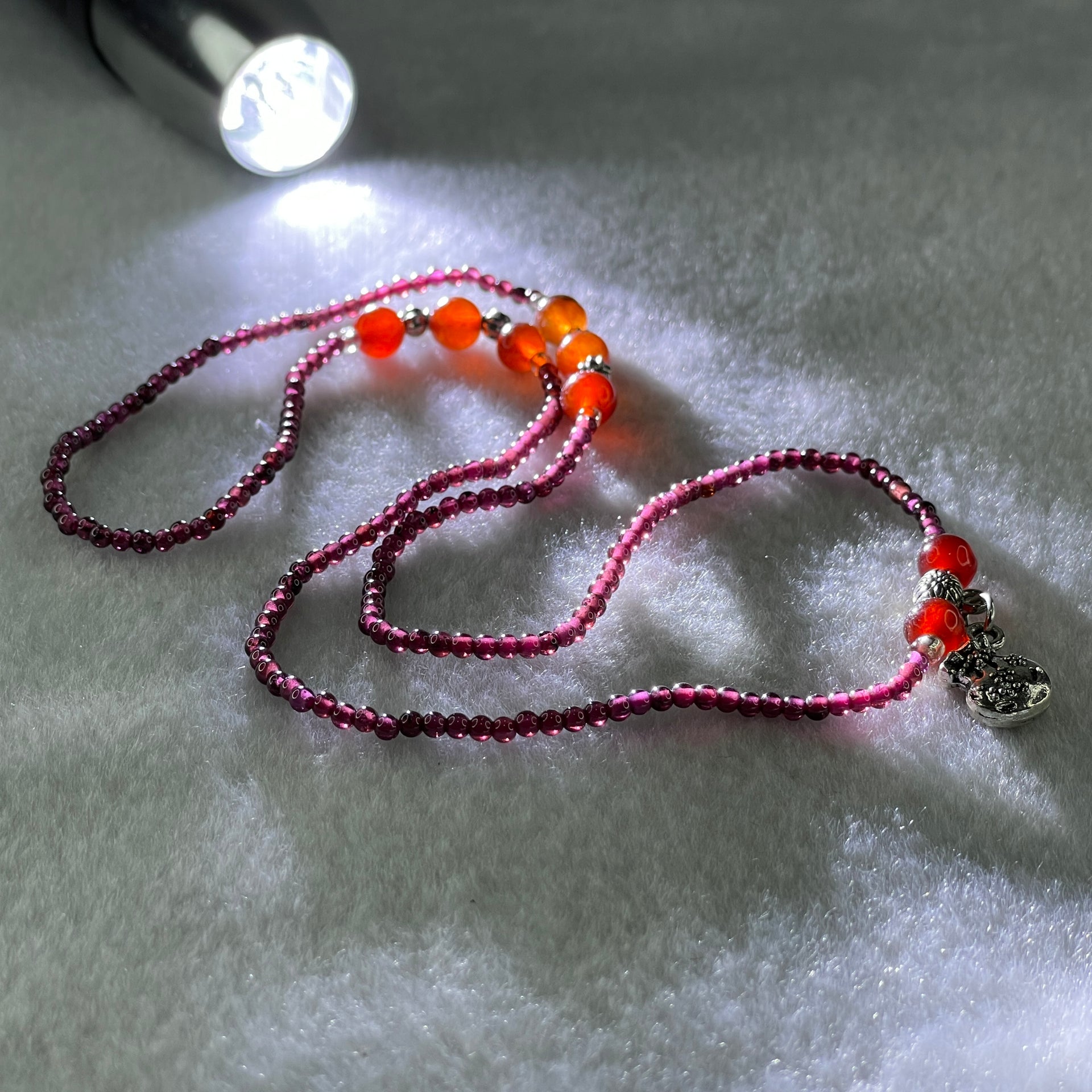 Natural Red Garnet Beads Necklace 11.43g 48cm 6.5mm 8Beads - 2.6mm 92Beads - Huangs Jadeite and Jewelry Pte Ltd