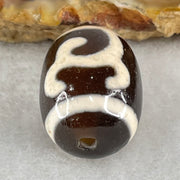 Natural Powerful Tibetan Old Oily Black White Agate Green Tara Dzi Bead Heavenly Master (Tian Zhu) 绿度母天珠 4.79g 17.6 by 13.2mm - Huangs Jadeite and Jewelry Pte Ltd