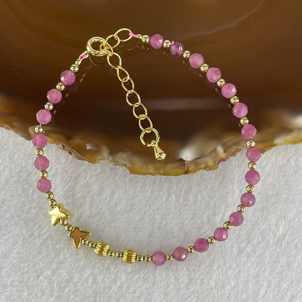 Natural Watermelon Tourmaline Crystal Beads with Charm Bracelet 4.28g 16cm 4.0mm 21Beads