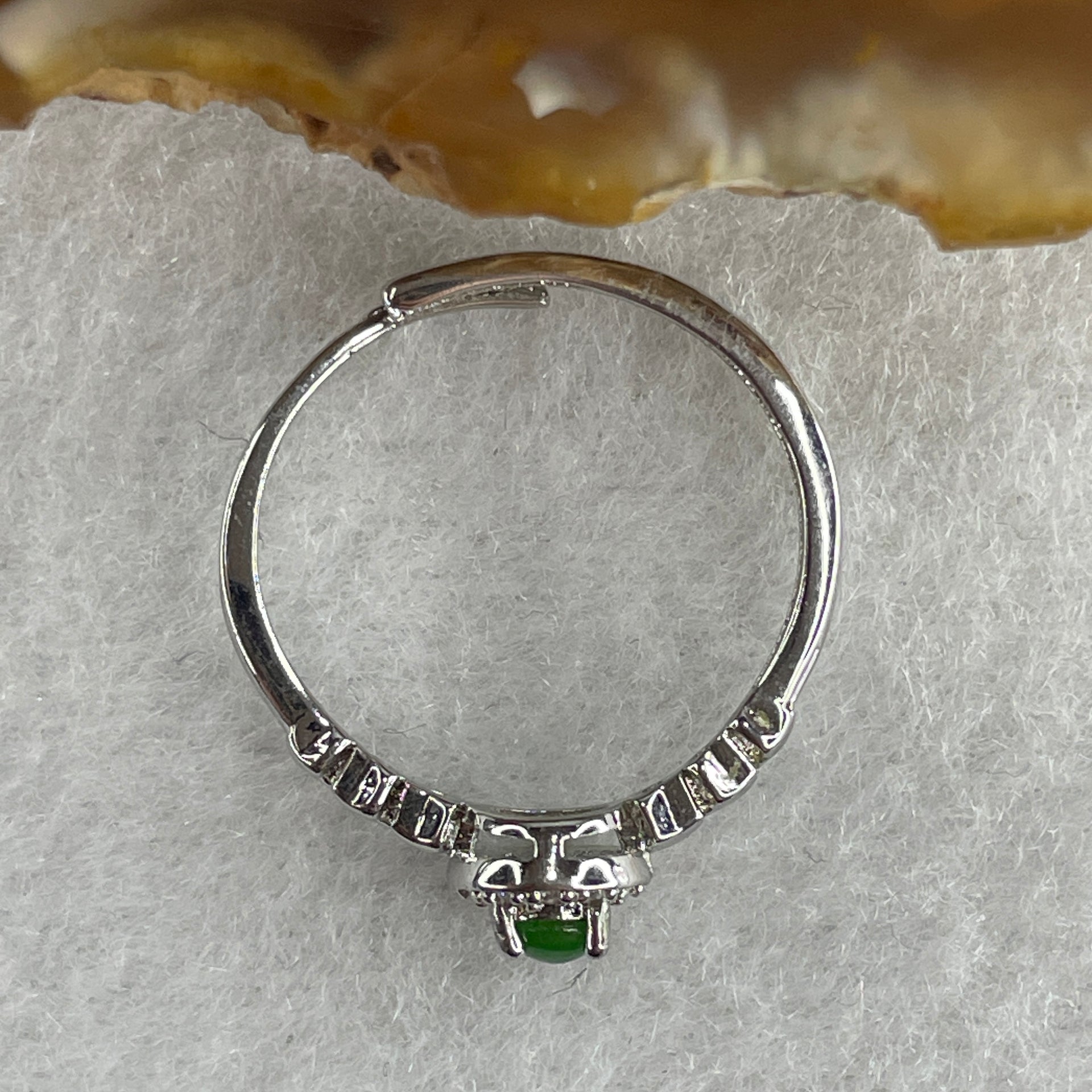 Type A Bright Green Jadeite Ring in S925 Sliver with Cubic Zirconia 1.30g 3.5 by 2.0mm (Adjustable Size) - Huangs Jadeite and Jewelry Pte Ltd