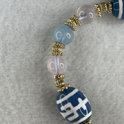 Natural Powerful Tibetan Old Oily Agate Patina Guiren Tairen Human Dzi Bead with Agate Beads Bracelet 22.98g 17cm 15.6 by 12.4mm 3 Dzi Beads - Huangs Jadeite and Jewelry Pte Ltd