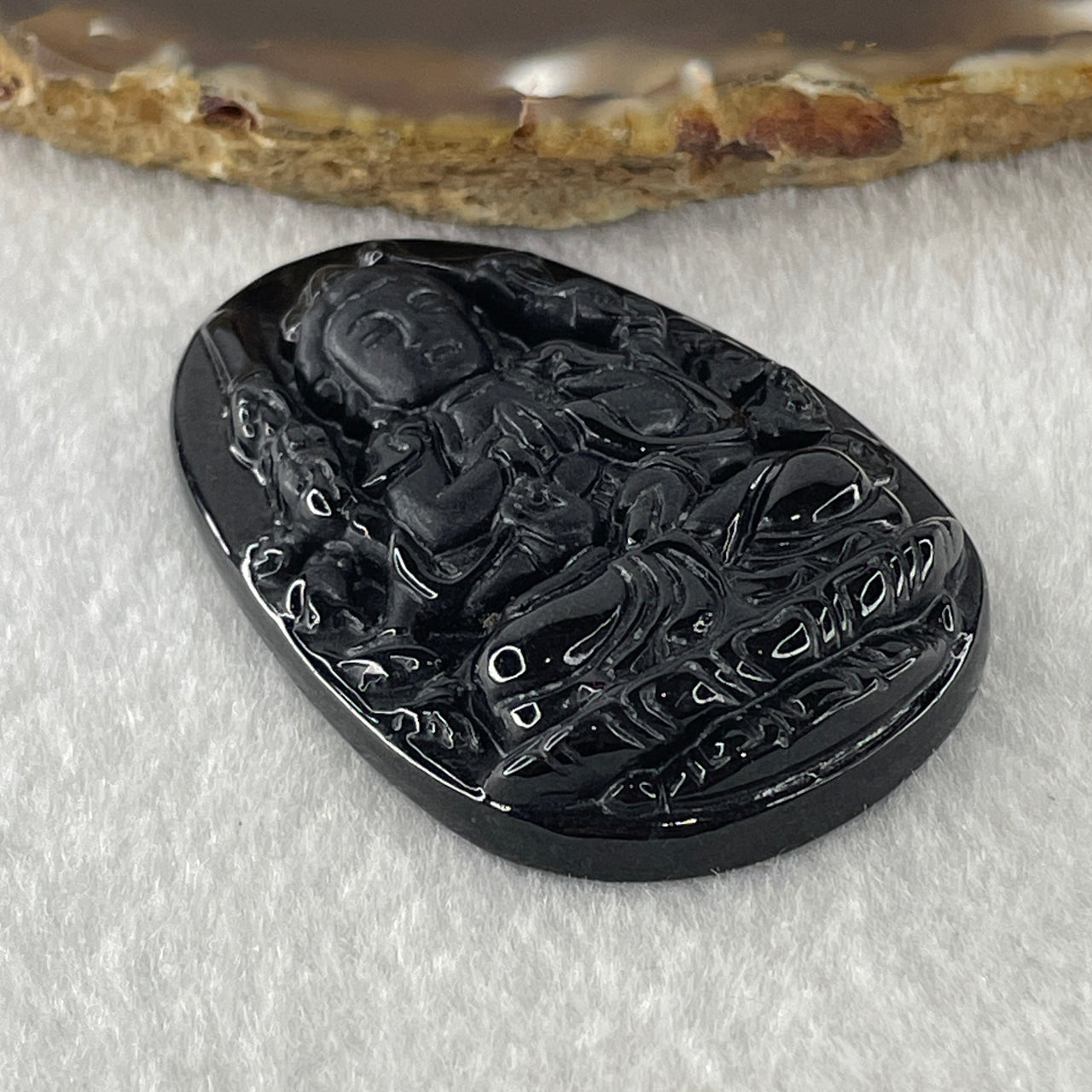 Type A Opaque to Partial Translucent Black Omphacite Jadeite Thousand Hand Guan Yin Pendant Rat Zodiac Guardian 19.78g 53.3 by 34.3 by 8.6mm - Huangs Jadeite and Jewelry Pte Ltd