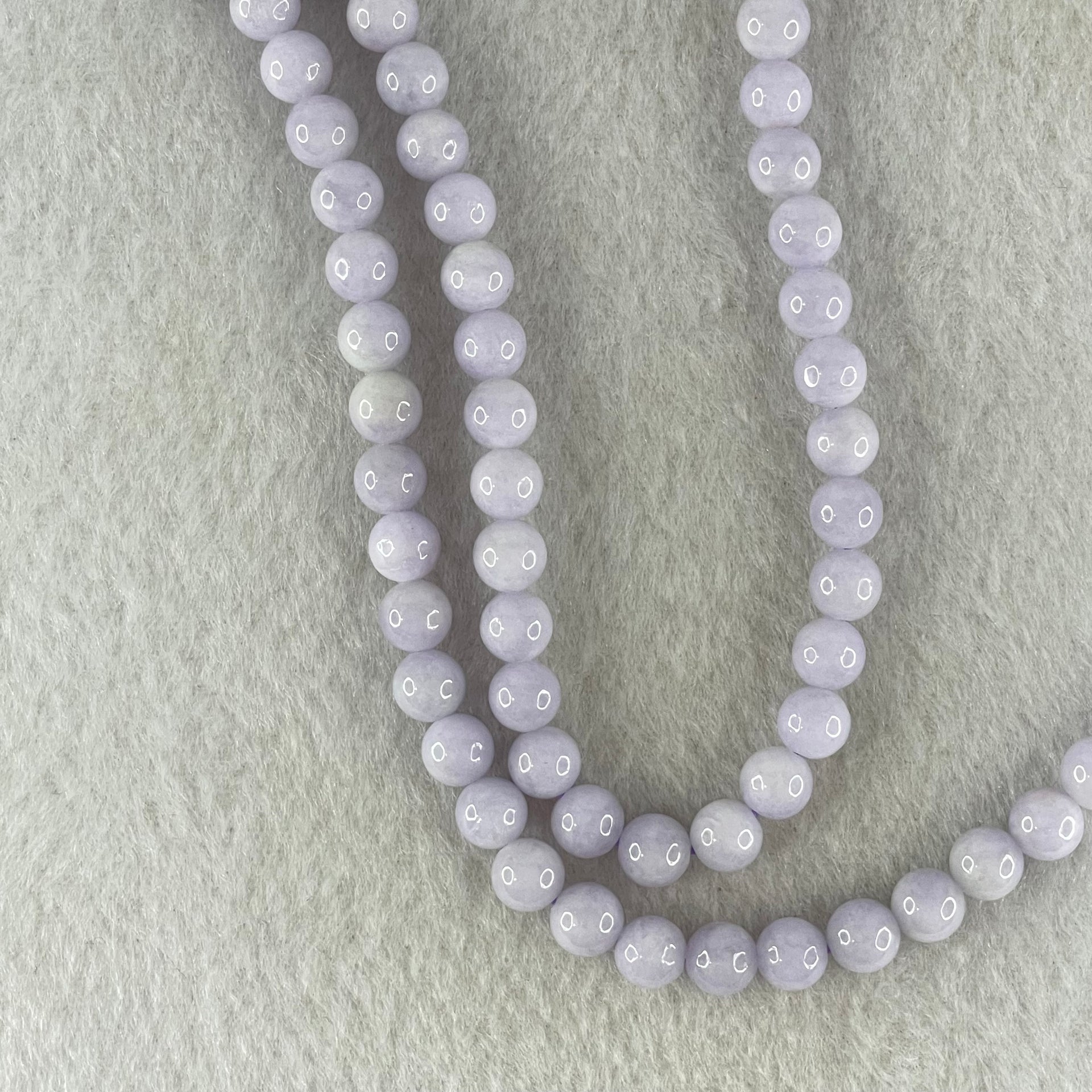 Type A Full Lavender Jadeite Beads Necklace 44.24g 64cm 6.1mm 108 Beads - Huangs Jadeite and Jewelry Pte Ltd
