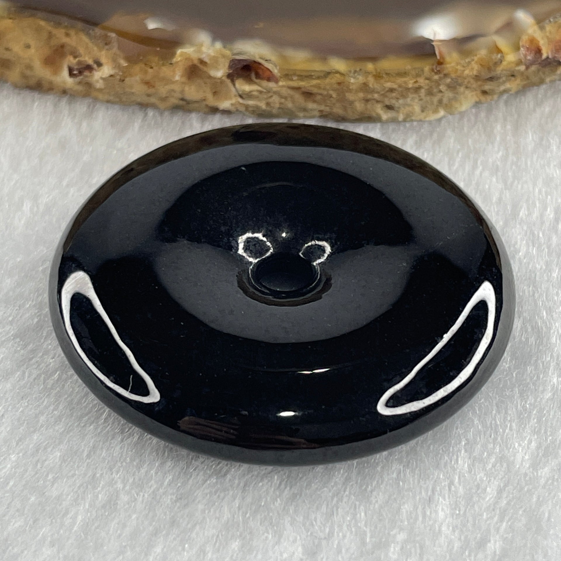 Type A Opaque Black Omphacite Jadeite Ping An Kou Donut Pendant 28.01g 40.4 by 8.2mm - Huangs Jadeite and Jewelry Pte Ltd