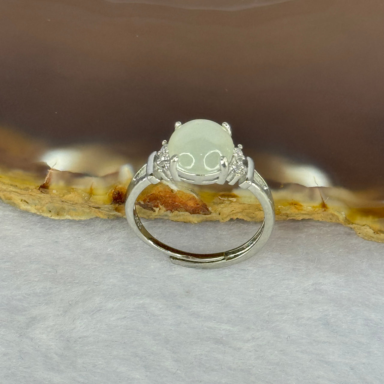 Type A Light Green Jadeite with Crystals in S925 Sliver Ring (Adjustable Size) 2.02g 9.7 by 8.2 by 3.5mm - Huangs Jadeite and Jewelry Pte Ltd