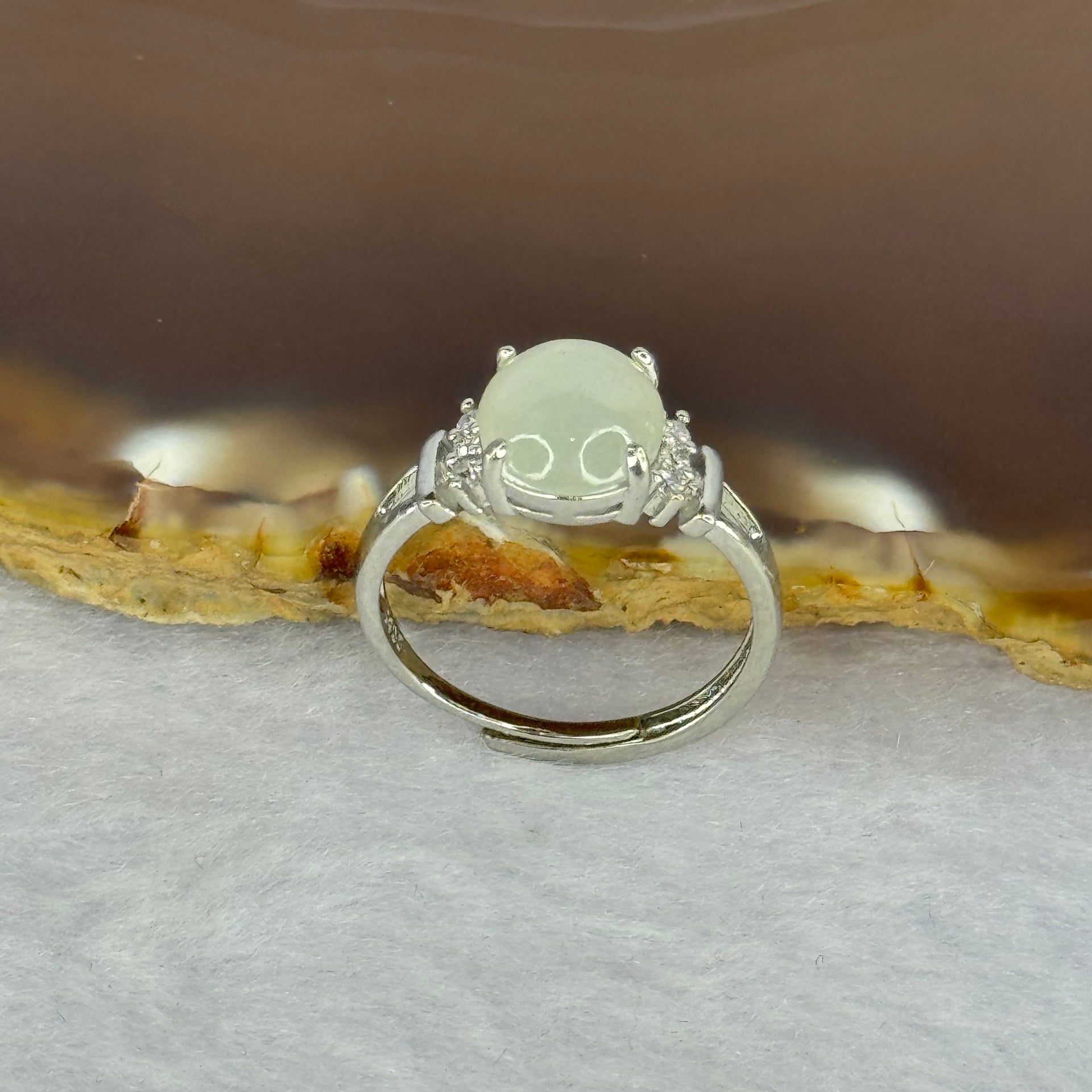Type A Light Green Jadeite with Crystals in S925 Sliver Ring (Adjustable Size) 2.02g 9.7 by 8.2 by 3.5mm - Huangs Jadeite and Jewelry Pte Ltd