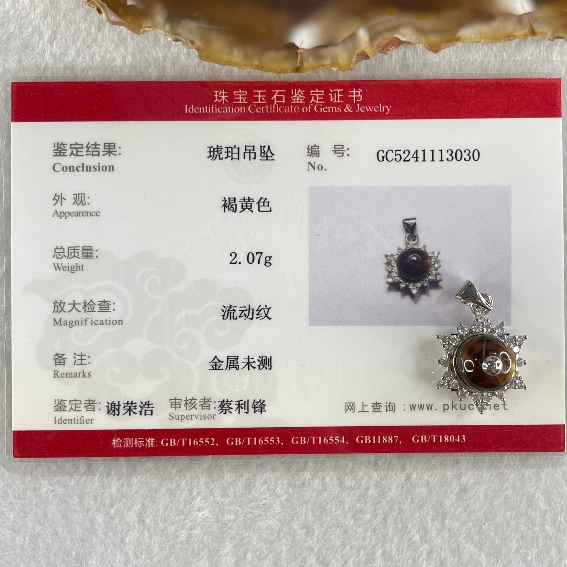 Natural Amber with Crystals in S925 Sliver Pendant 2.07g 8.9mm (External Line) - Huangs Jadeite and Jewelry Pte Ltd