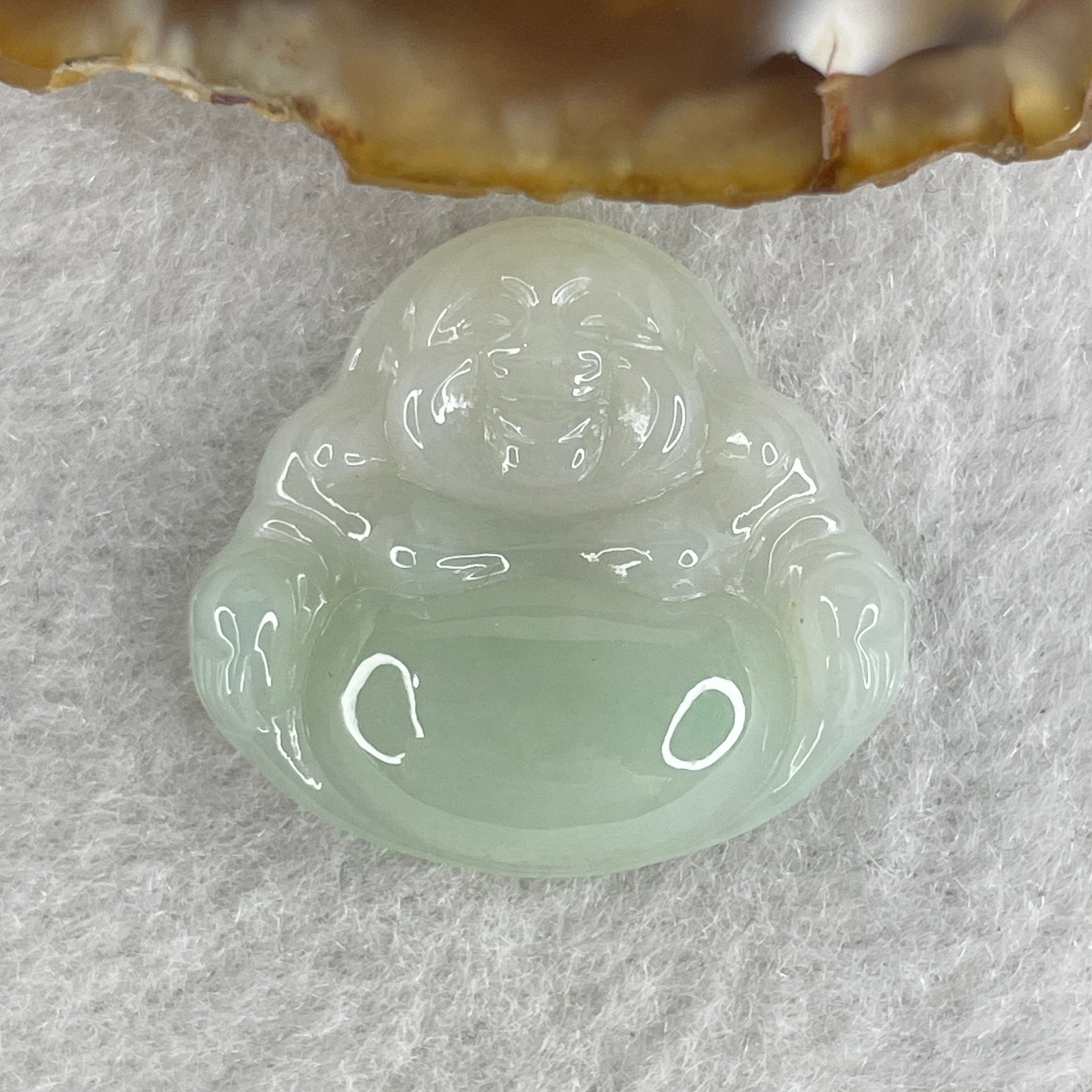 Certified Natural Type A Light Green Jadeite Milo Laughing Buddha Pendant 4.90g 22.8 by 24.9 by 6.0mm - Huangs Jadeite and Jewelry Pte Ltd