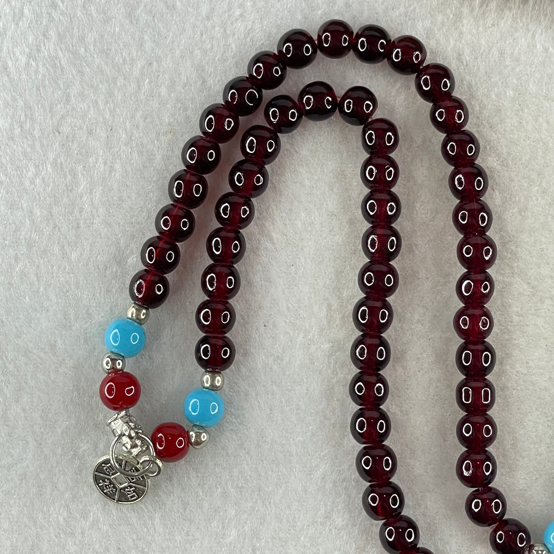 Man Made Red with Blue and Red Agate Beads Necklace 27.08g 52cm 6.4mm 76Beads - Huangs Jadeite and Jewelry Pte Ltd