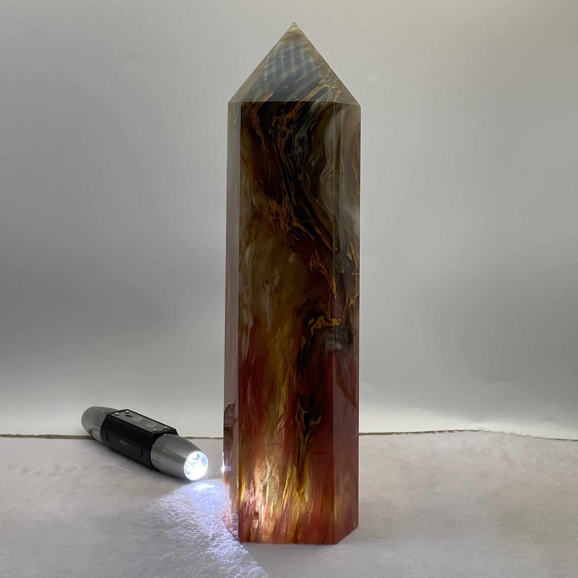 Red Yellow Cherry Quartz Tower Display 2,777.5g 83.2 by 70.9 by 290.0mm - Huangs Jadeite and Jewelry Pte Ltd