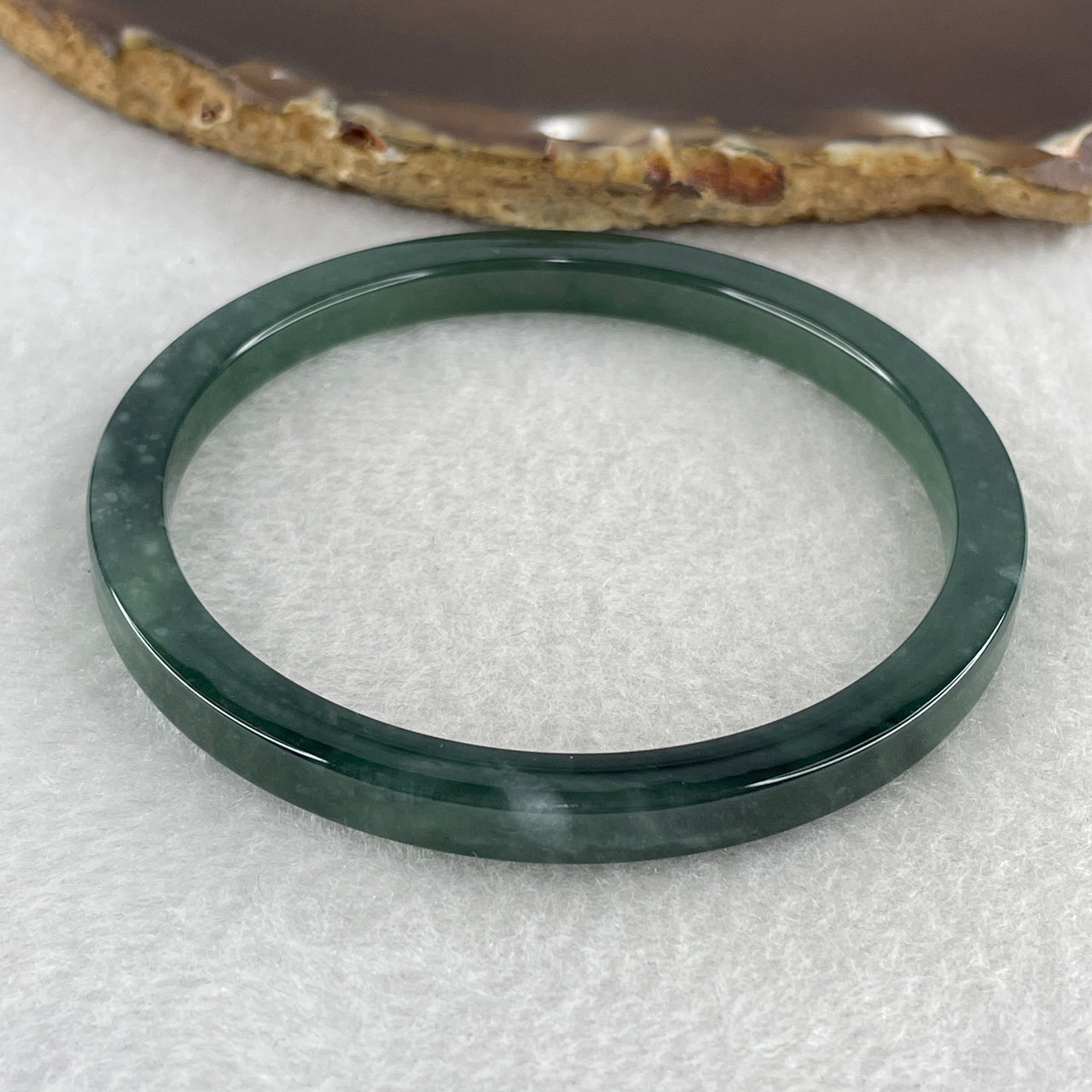 Natural Type A Semi-Icy Dark Blueish-Green Jadeite Bangle | 58.7mm Ultra-Delicate Thin Round Silhouette | "Perfect" Grade Premium Translucent "Lan Shui" Wrist Heirloom (21.77g 5.7x6.2mm)