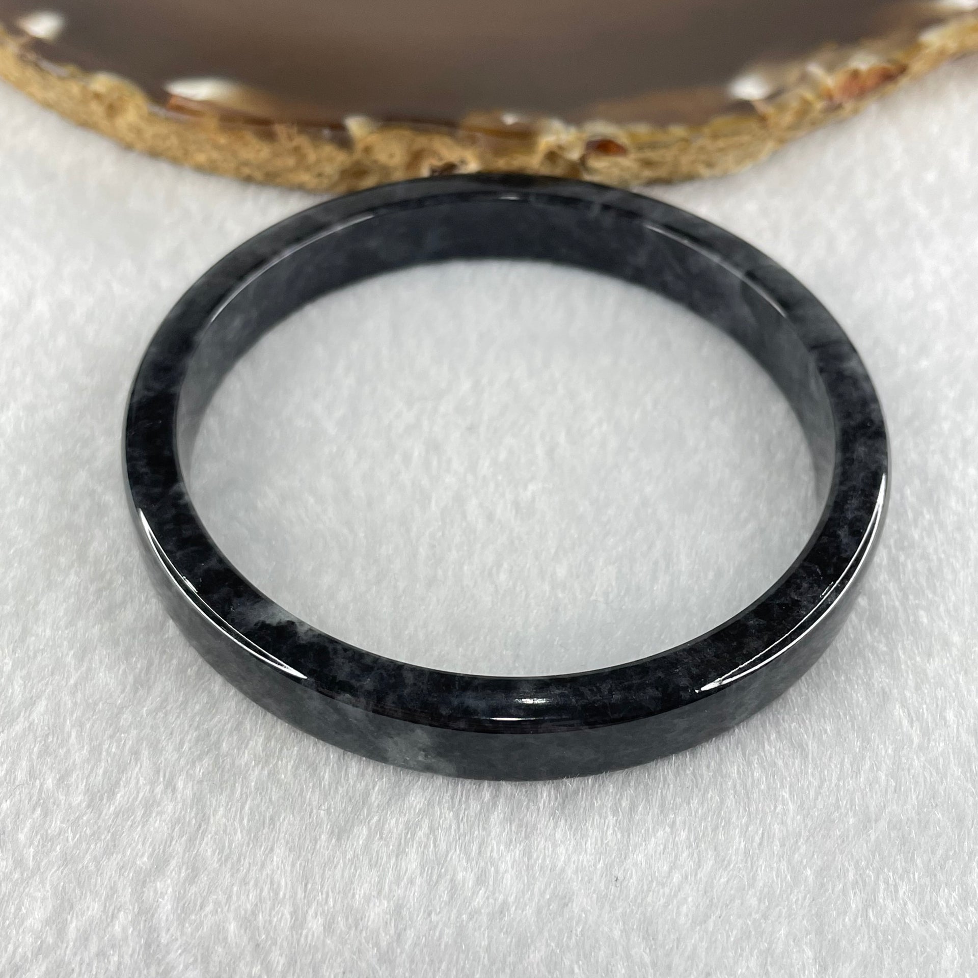 Type A Slightly Translucent to Opaque Wuji Black Grey Jadeite Bangle Internal Diameter 58.0mm 29.91g 8.7 by 5.7mm - Huangs Jadeite and Jewelry Pte Ltd