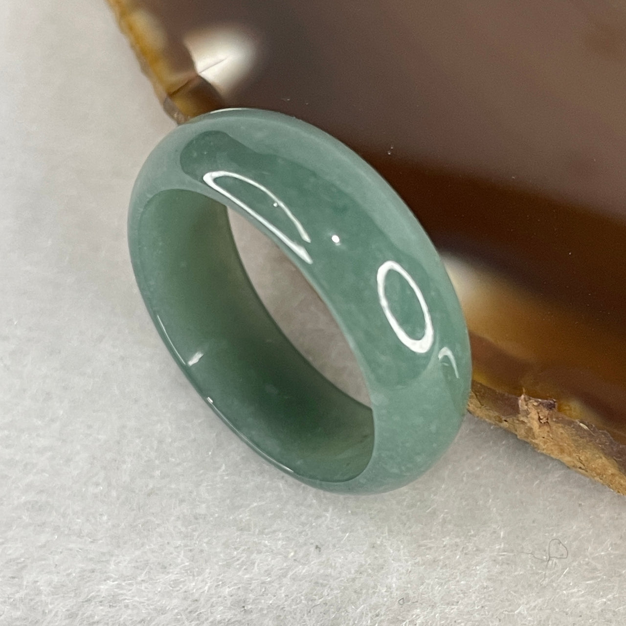 Natural Type A Blueish-Green Jadeite Eternity Ring | Solid Jade Band | US Size 9.7 (HK 21.8) | 7.6mm Imperial "Glacial Depths" Sovereign Protection Band (3.44g)