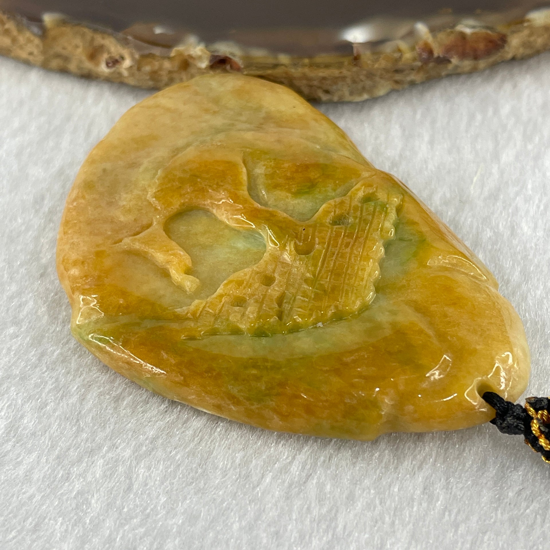 Natural Type A Yellow Jadeite Shan Shui Scenic with Gui Ren Benefactor 61.31g 66.1 by 45.1 by 11.9mm - Huangs Jadeite and Jewelry Pte Ltd