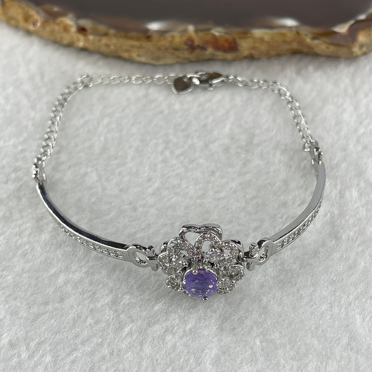 Natural Purple with Colorless Cubic Zirconia Beads Bracelet in S925 Sliver 6.99g 5.8 by 2.0mm - Huangs Jadeite and Jewelry Pte Ltd