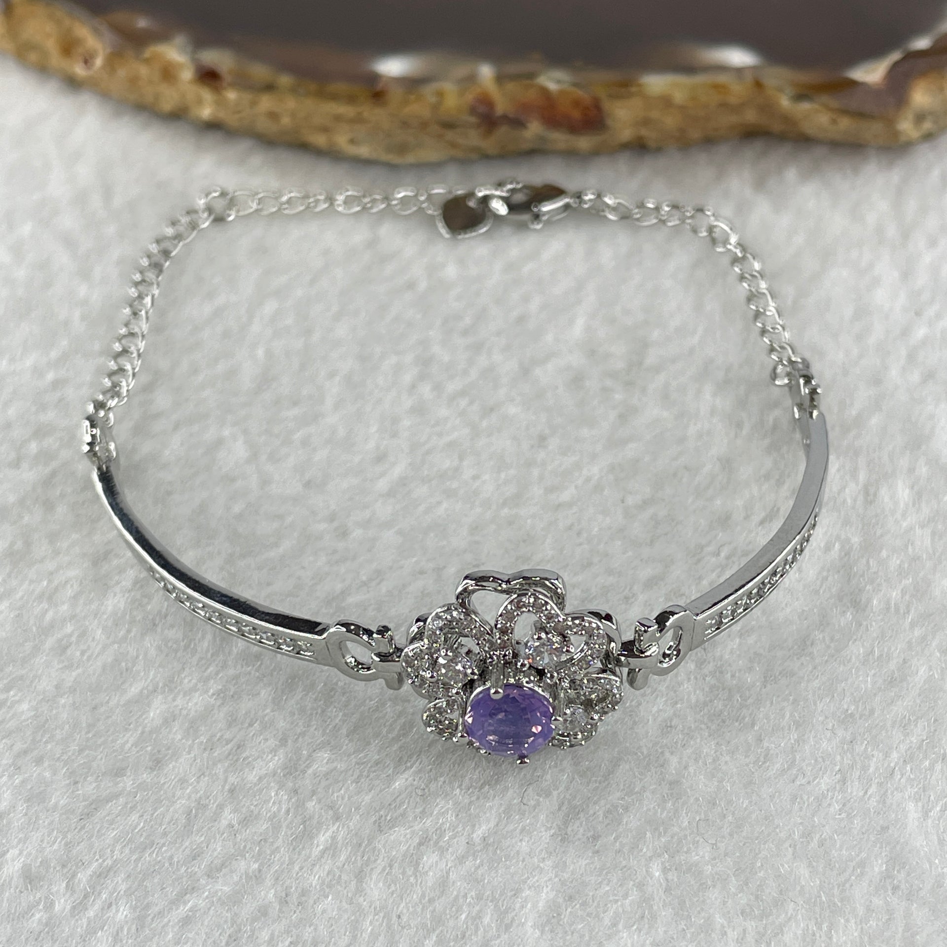 Natural Purple with Colorless Cubic Zirconia Beads Bracelet in S925 Sliver 6.99g 5.8 by 2.0mm - Huangs Jadeite and Jewelry Pte Ltd