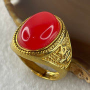Natural Red Agate in 9999 Gold Plated Ring (Adjustable Size) 12.43g 17.6 by 13.2 by 5.5mm - Huangs Jadeite and Jewelry Pte Ltd