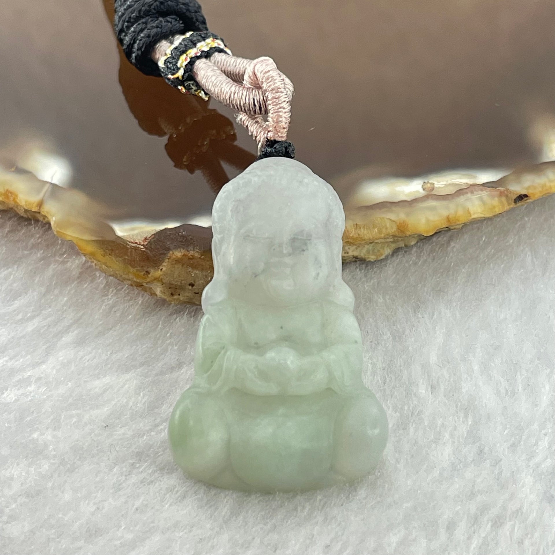 Type A Light Green Jadeite Baby Buddha Pendent 11.45g 33.2 by 21.0 by 8.4mm - Huangs Jadeite and Jewelry Pte Ltd