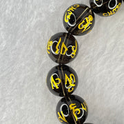 Natural Smoky Quartz Om Mani Padme Hum Beads Bracelet with Black Onyx 3 Legged Toad Charm 24.5 by 27.4 by 20.2mm 67.40g 19cm 14.1mm 14 Beads - Huangs Jadeite and Jewelry Pte Ltd