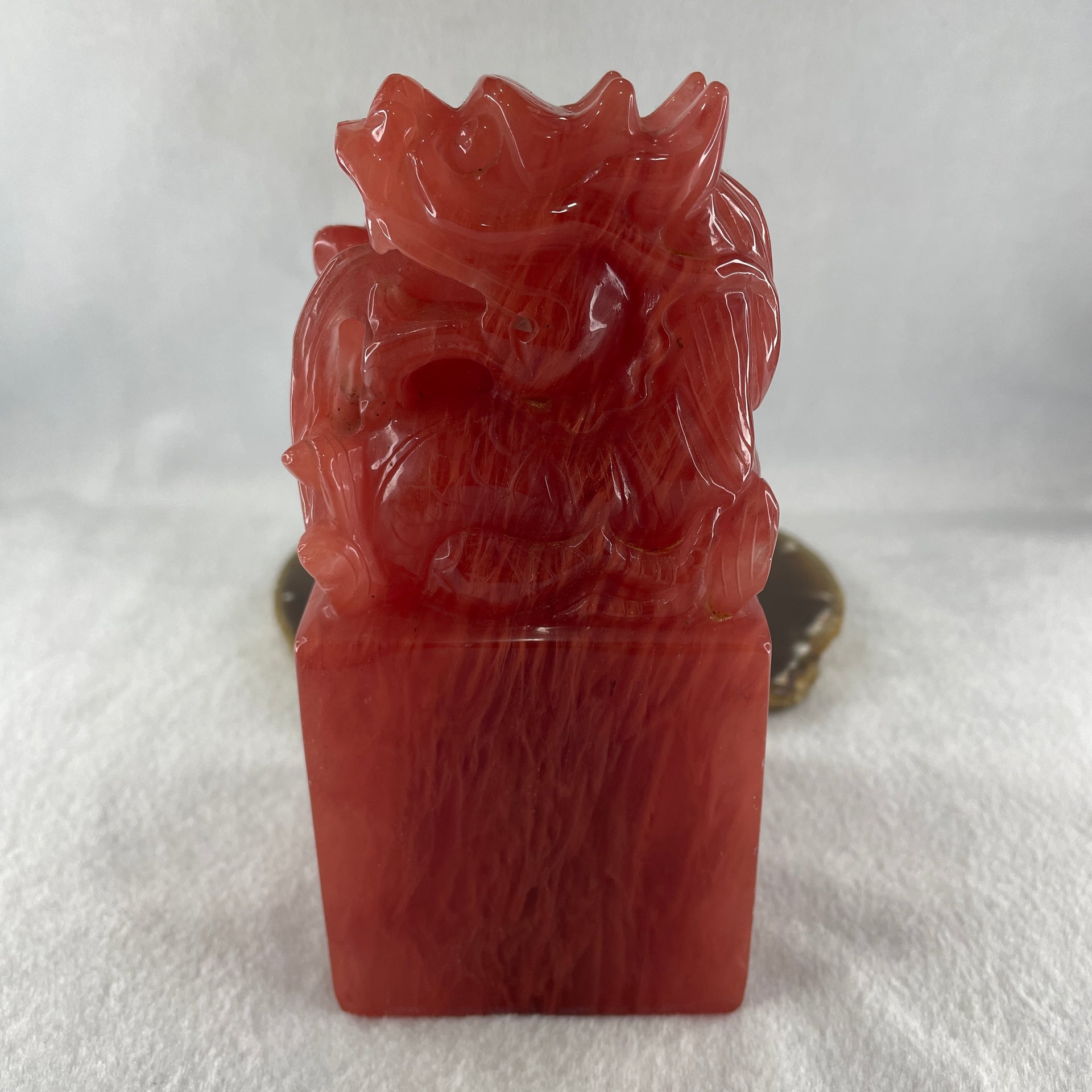 Red Cherry Quartz Dragon Seal Display 1,389.7g 73.2 by 72.9 by 151.0mm - Huangs Jadeite and Jewelry Pte Ltd