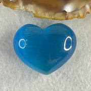 Natural Blue Cats Eye Glass Mini Heart Shape Display 16.15g 30.0 by 24.4 by 16.0mm - Huangs Jadeite and Jewelry Pte Ltd