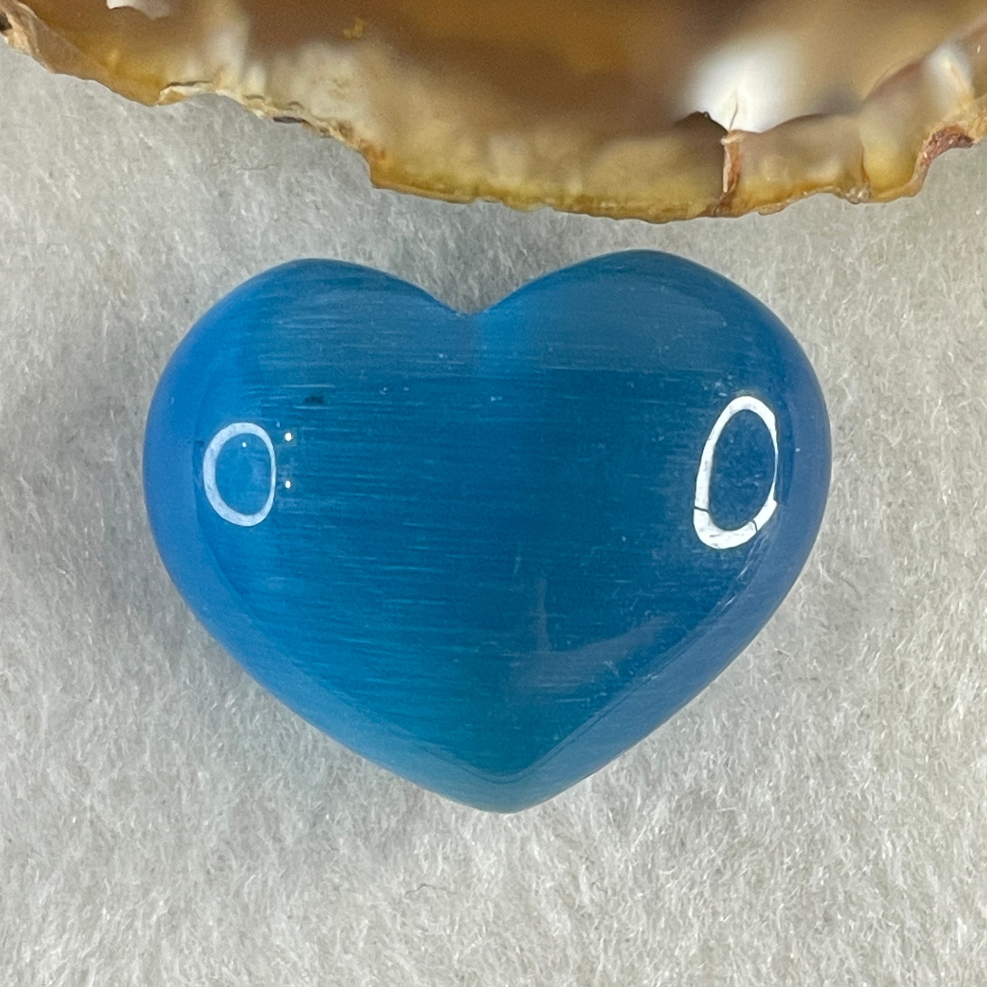 Natural Blue Cats Eye Glass Mini Heart Shape Display 16.15g 30.0 by 24.4 by 16.0mm - Huangs Jadeite and Jewelry Pte Ltd