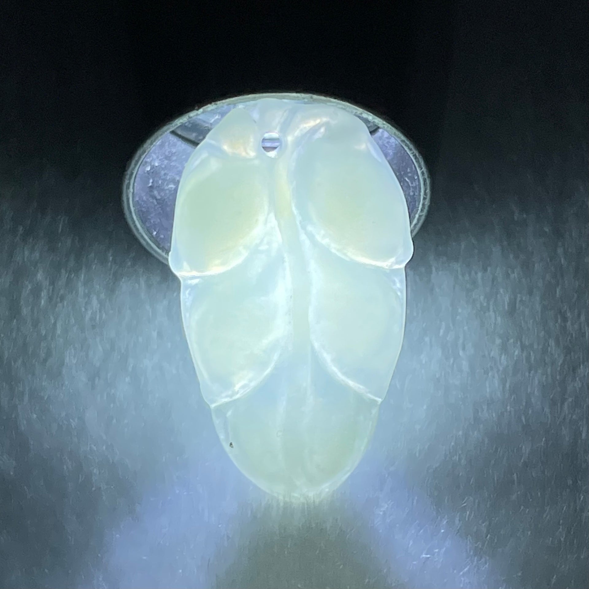 Type A Semi Icy Light Blueish Green Jadeite Leaf Pendant 2.06g 26.7 by 15.0 by 3.5mm - Huangs Jadeite and Jewelry Pte Ltd
